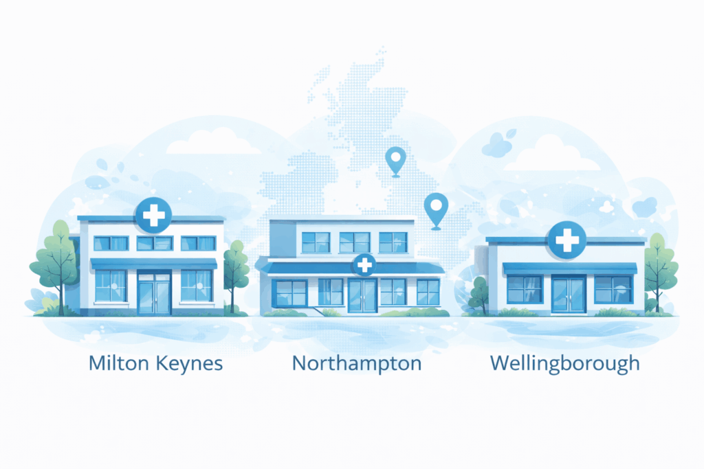 Modern clinics across Milton Keynes, Northampton, Wellingborough